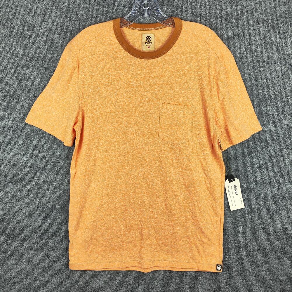 Ever Shirt Mens Medium Orange Heather Pocket Ringer Crewneck Tee Made In USA
